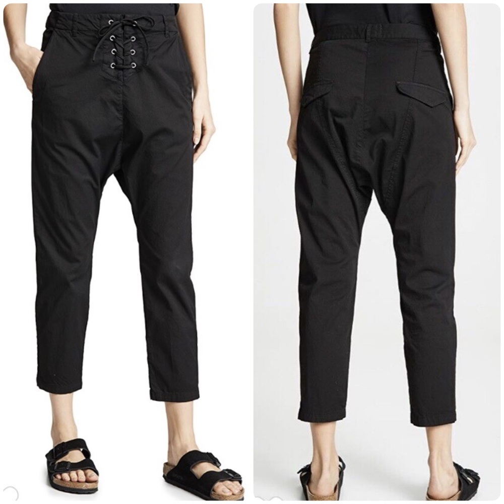 Nili Lotan Avery Lace Up Drop Crotch Cropped Black Pants Size 6 NL 2609988